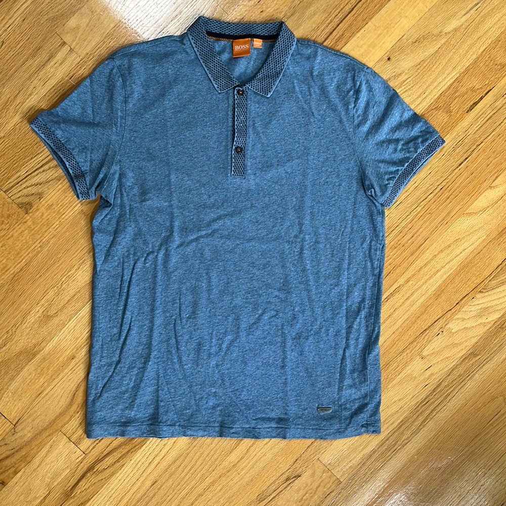 BOSS HUGO BOSS ORANGE short sleeve polo blue w blue/black trim size M